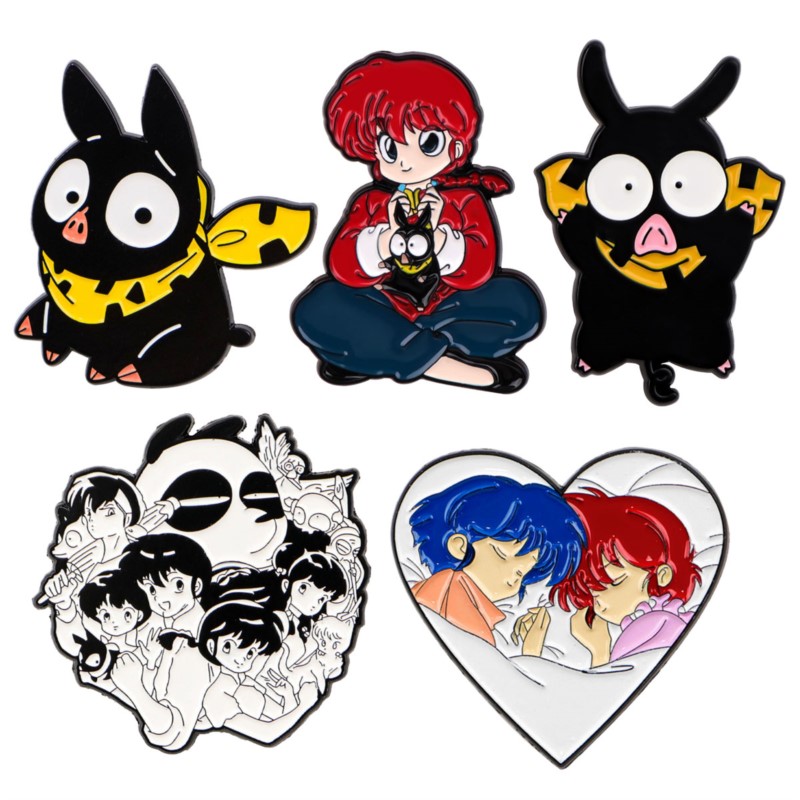 Enamel Pin Set - Schattige Q-versie cartoon meisje zwart varken