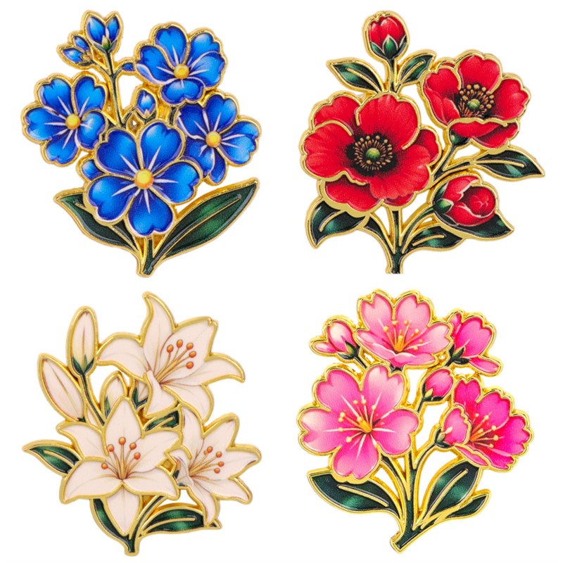 Enamel Pin Set - Leuke vintage kleurrijke bloemen emaille pin